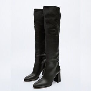 Zara Heeled Leather Knee-high Boots